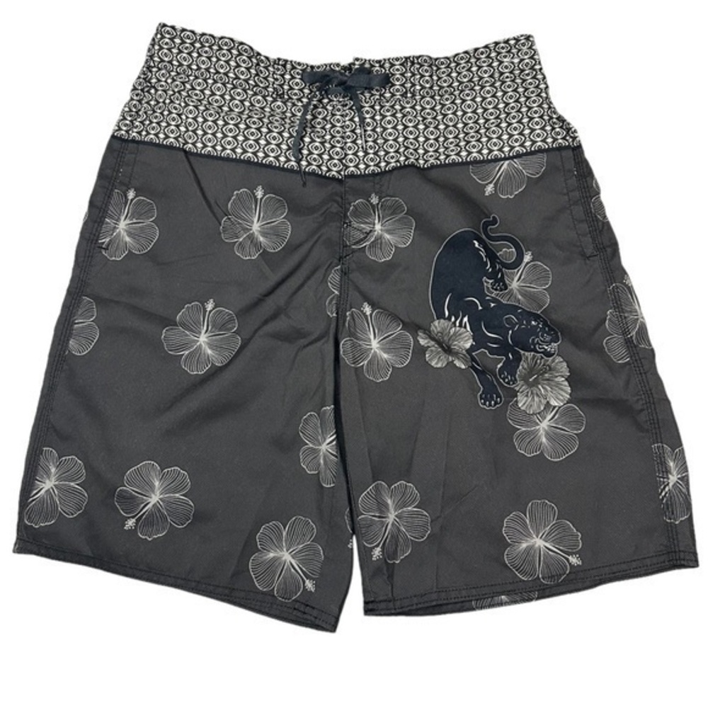 Joe Boxer Mens Swim Trucks Hawaiian Floral Print Pockets Lining Hoop and Loop M